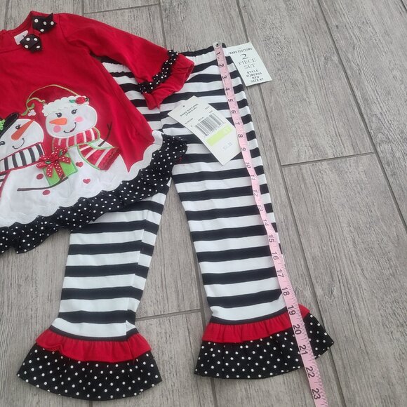 Rare Editions Girls 2-Piece Snowman Holiday Outfit Red Black White size 4T - Picture 7 of 8
